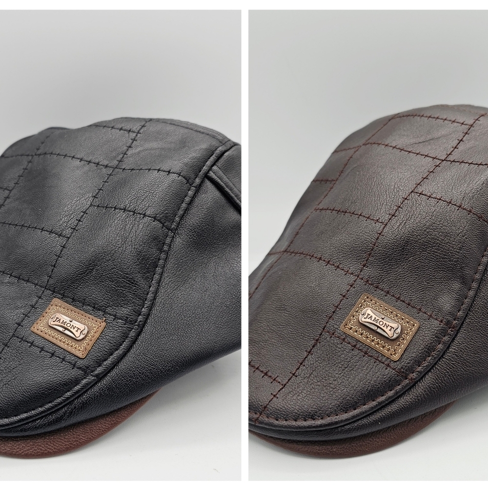 Jamont Men's Black & Brown Faux Leather Hats Adjustable Duck Bill One Size